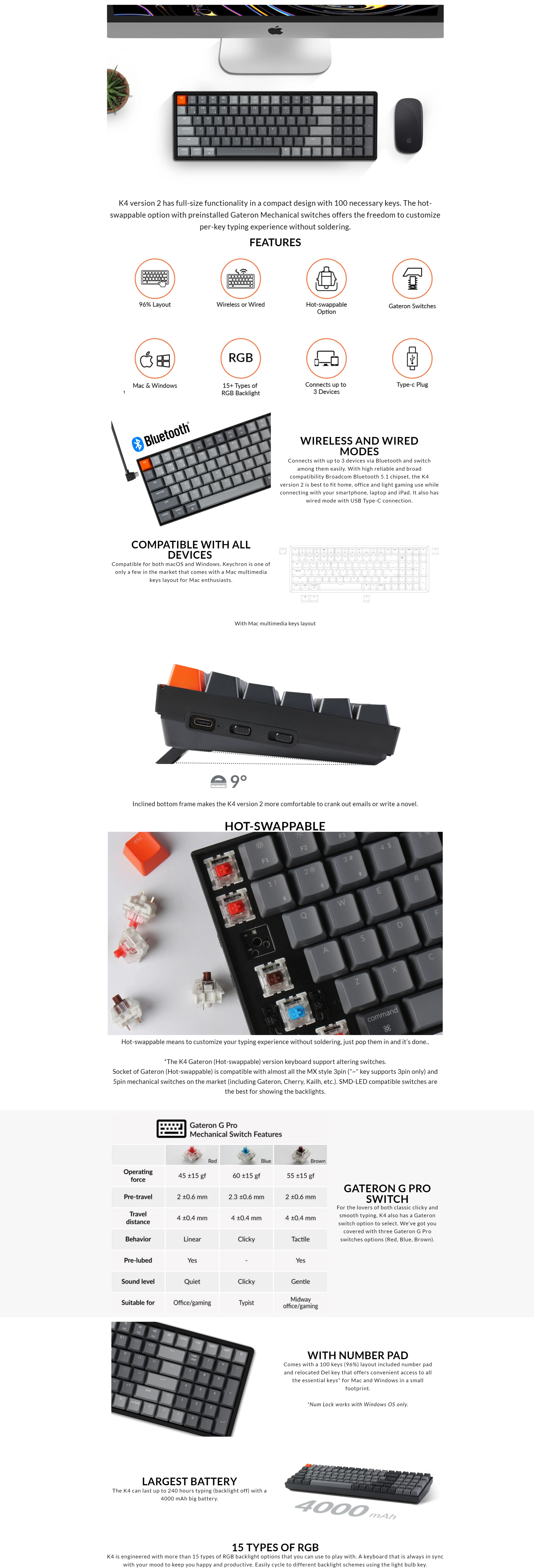 A large marketing image providing additional information about the product Keychron K4  V2 Wireless Mechanical Keyboard  (Red Switch) - Additional alt info not provided